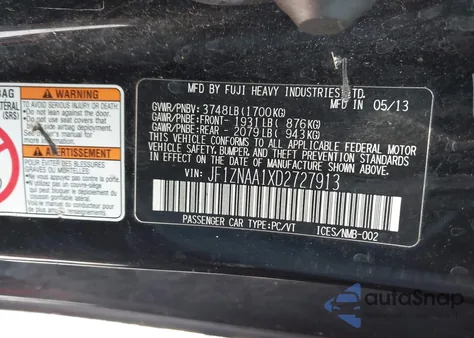 2013 Scion Fr-S z USA, uszkodzony, nr VIN JF1ZNAA1XD2727913